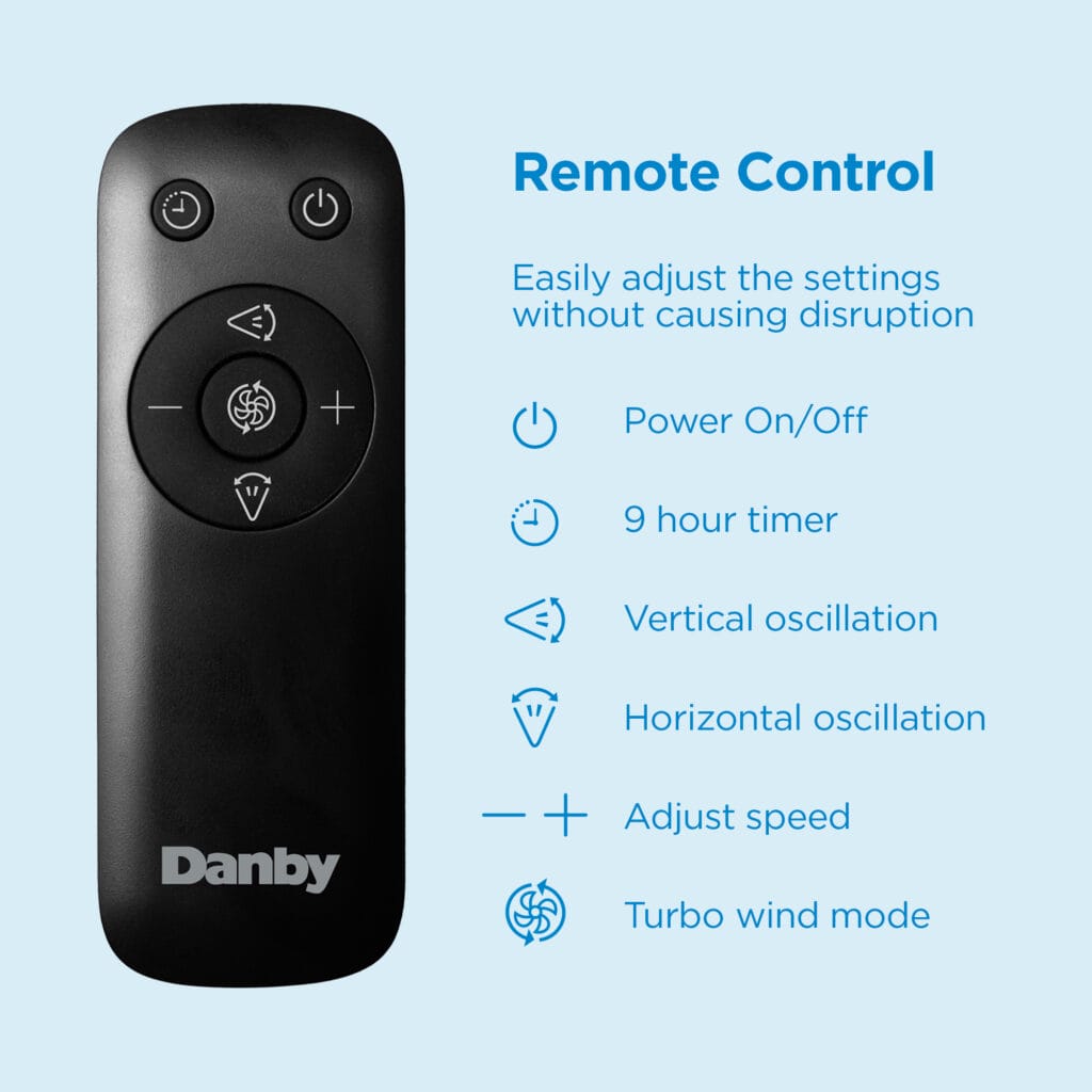 Danby 7" Ultra Quiet 9-Speed Air Circulator Fan – Midnight Blue with DC Motor, Remote & Aromatherapy