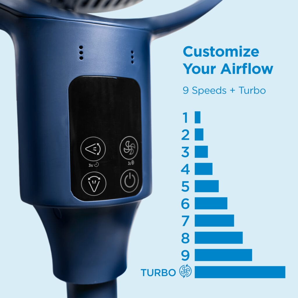 Danby 7" Ultra Quiet 9-Speed Air Circulator Fan – Midnight Blue with DC Motor, Remote & Aromatherapy