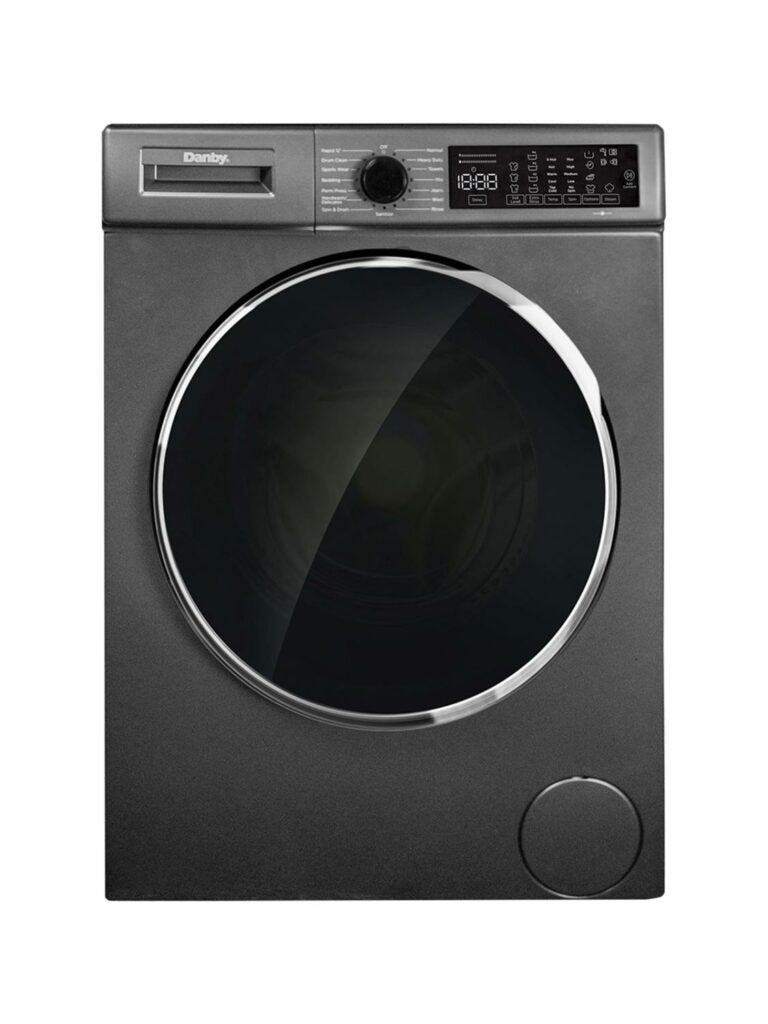 Danby 24-Inch 2.2 cu. ft. Stackable Front Load Washer with Steam – Dark Silver, 15 Cycles, 1400 RPM, ENERGY STAR®