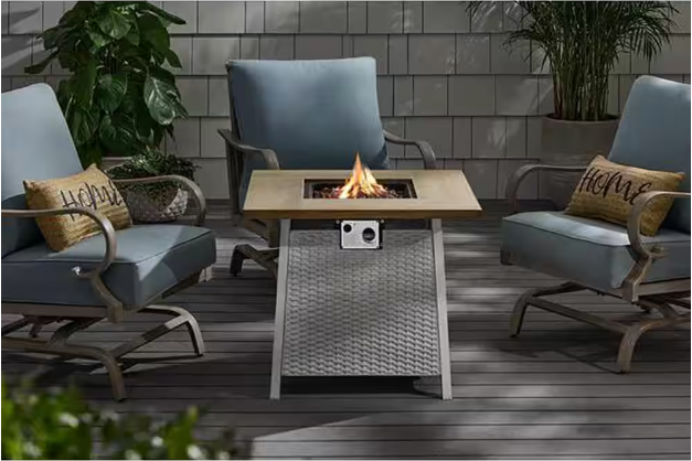 Tucson 30" White Steel Propane Fire Pit Table – 50,000 BTU with Lava Rocks & Wood-Look Tile Top