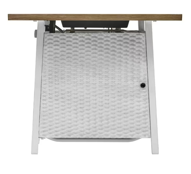 Tucson 30" White Steel Propane Fire Pit Table – 50,000 BTU with Lava Rocks & Wood-Look Tile Top