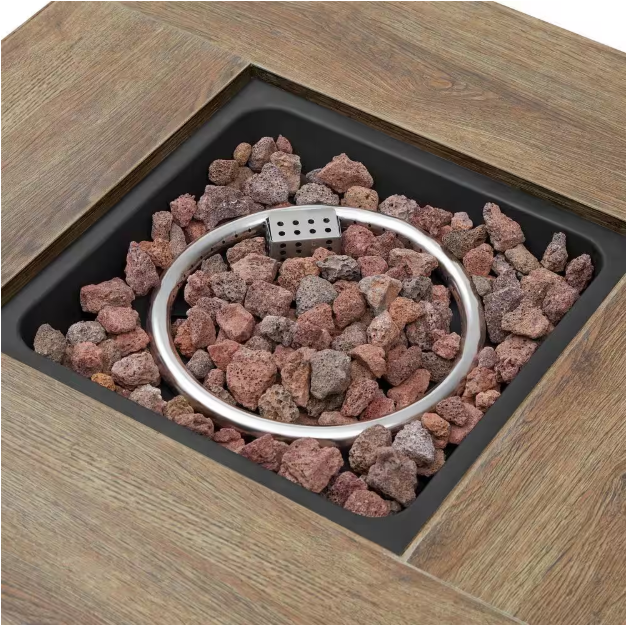 Tucson 30" White Steel Propane Fire Pit Table – 50,000 BTU with Lava Rocks & Wood-Look Tile Top
