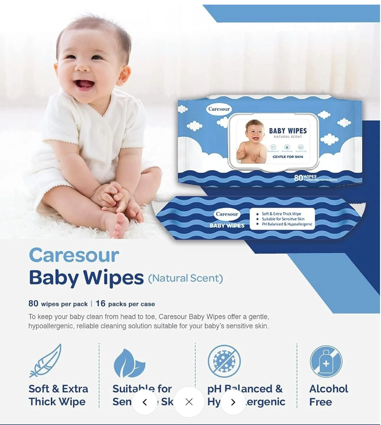 Caresour Baby Wipes – Natural Scent, 80ct Pack, Extra Thick & Hypoallergenic for Sensitive Skin