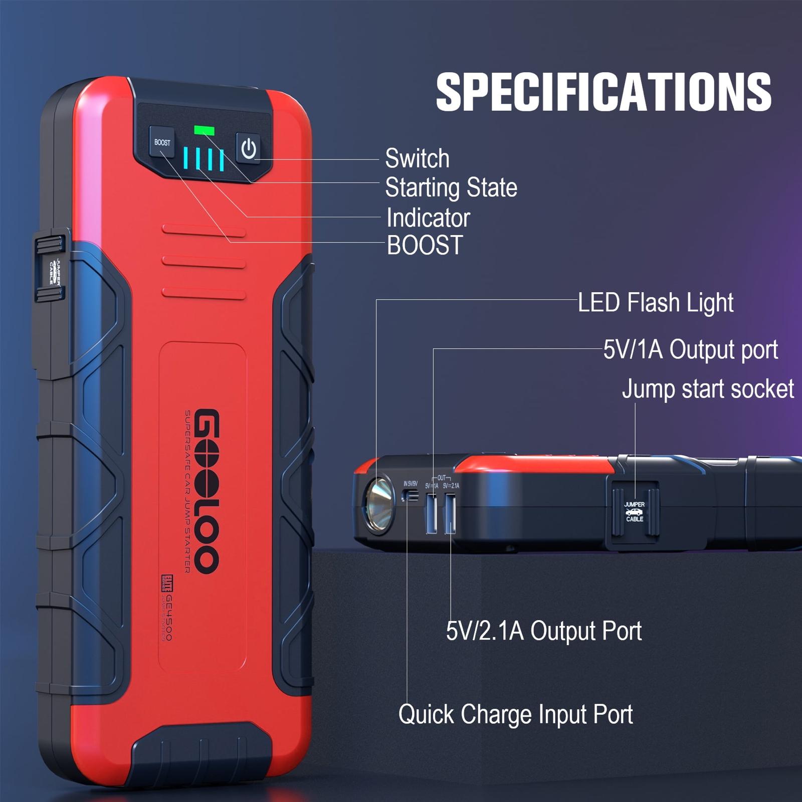 GOOLOO GE4500 4500A Peak 12V Portable Car Battery Jump Starter
