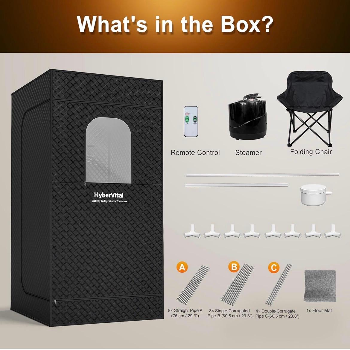 HyberVital Sauna Box, Portable Steam Sauna, with 3.0L Steamer for Full Body SPA