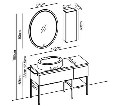 ZENON 28120 V31: M. N. Ant. Lacquer Doors, Melamine Sides, Acrimer Washbasin