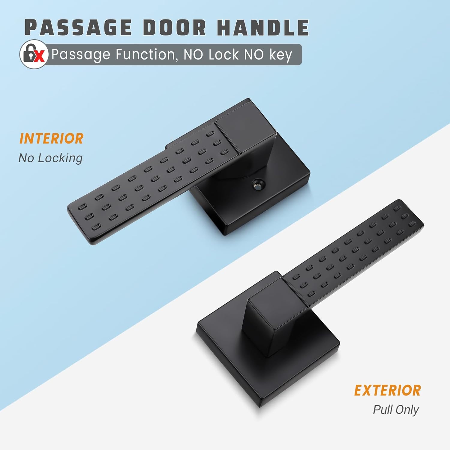 KNOBWELL Black Square Passage Door Handle – 2 Handles Interior Lever Set