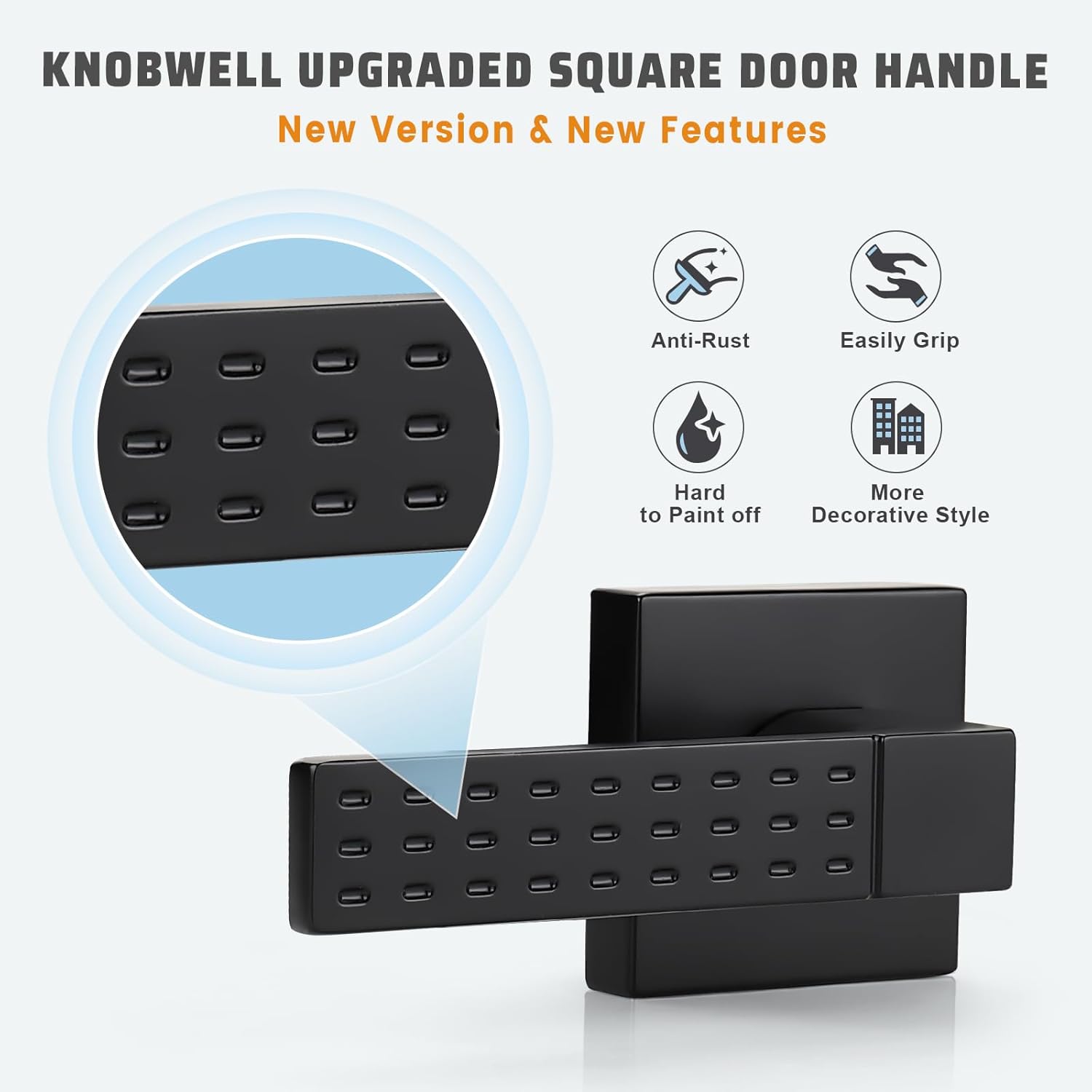 KNOBWELL Black Square Passage Door Handle – 2 Handles Interior Lever Set