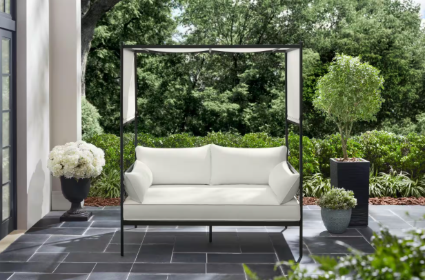 Outdoor Day Bed with White Cushions & Aluminum Frame