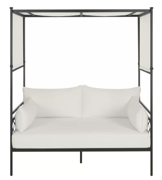 Outdoor Day Bed with White Cushions & Aluminum Frame
