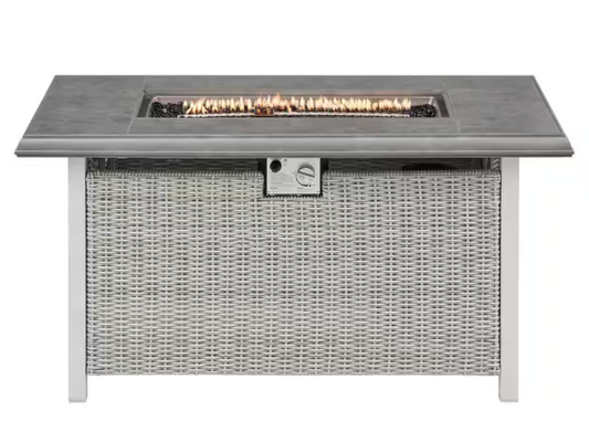 Anaheim 49" White Aluminum Propane Fire Pit Table – 50,000 BTU with Fire Glass & Cover