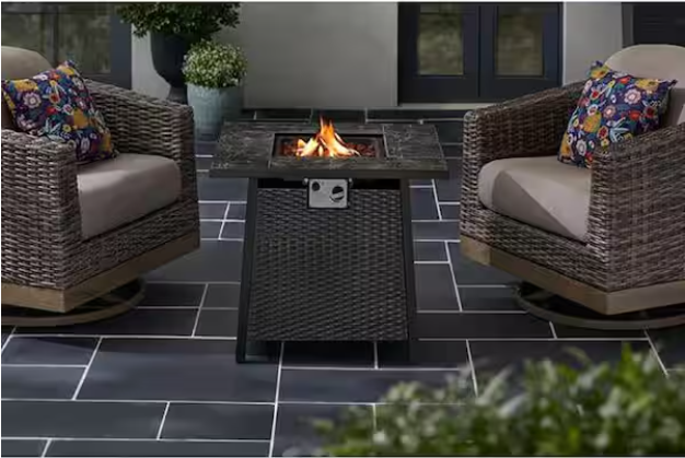 Tucson 30 in. Black Steel Propane Fire Pit Table – 50,000 BTU with Lava Rocks & Ceramic Tile Top