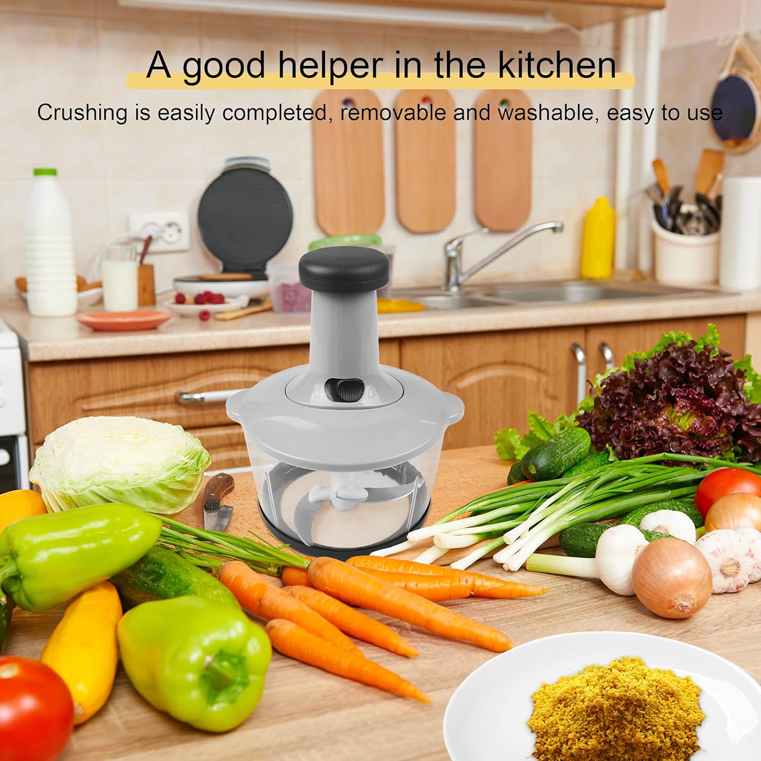 Manual Vegetable Chopper – Multi-Function, Large Capacity | Stainless Steel Blades & Safety Lock