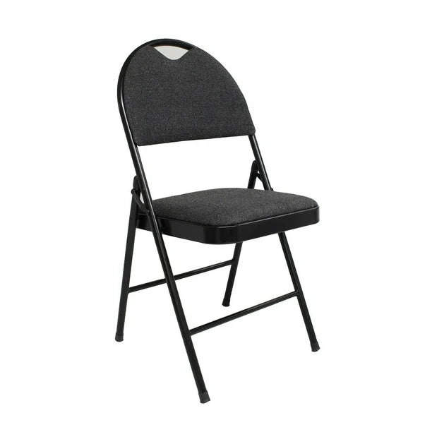 Mainstays Black Fabric Folding Chair – Cushioned Seat & Back with Pinstripe Design