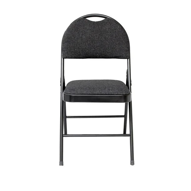 Mainstays Black Fabric Folding Chair – Cushioned Seat & Back with Pinstripe Design