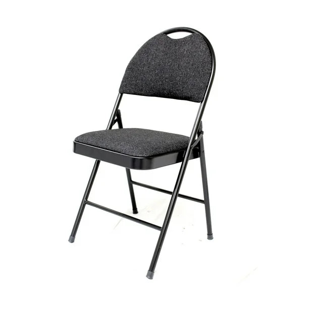 Mainstays Black Fabric Folding Chair – Cushioned Seat & Back with Pinstripe Design