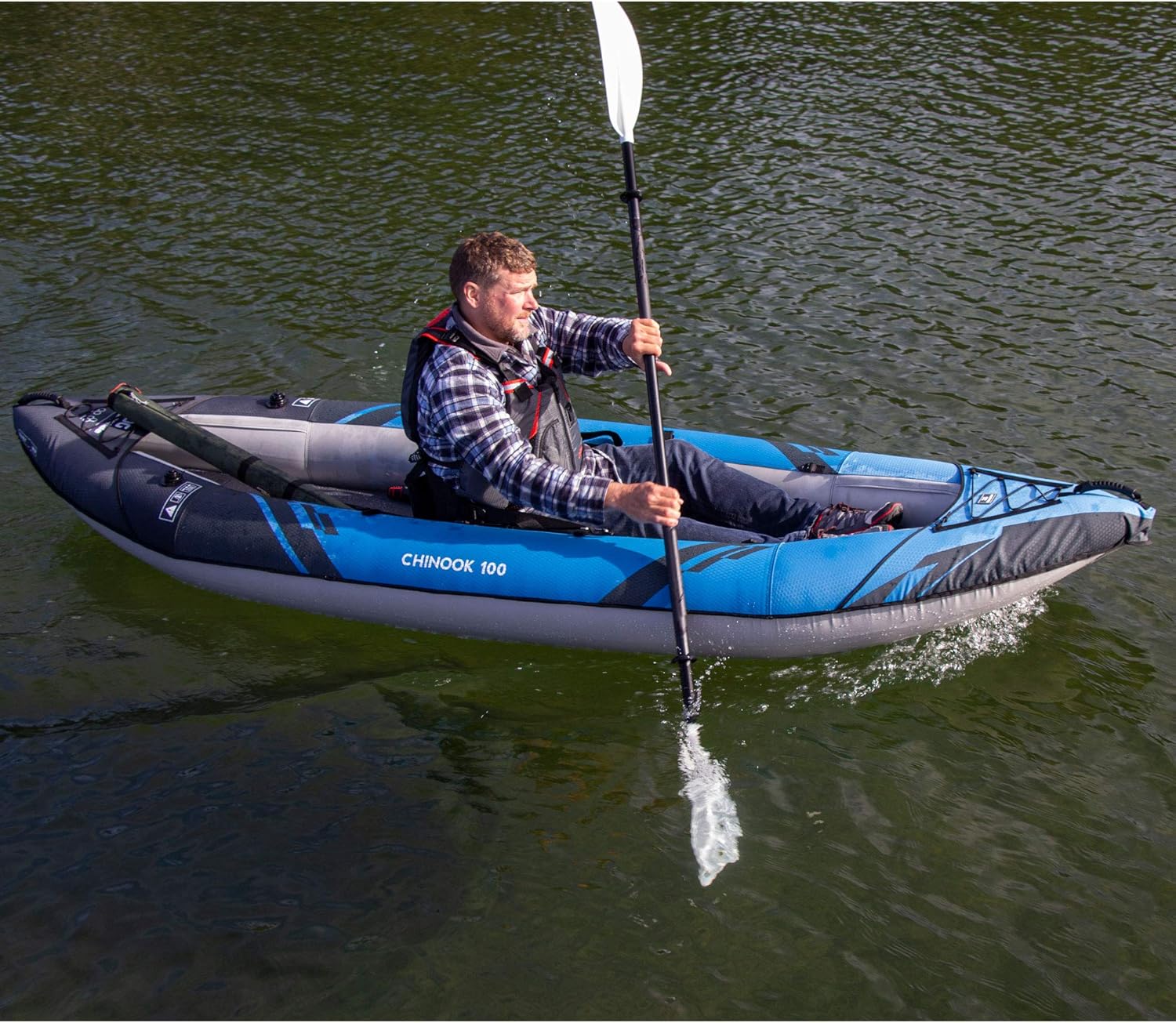 Aquaglide Chinook 100 Inflatable Kayak – 10 FT 2-Person Packable Kayak with Seats, Fin & Storage Bag