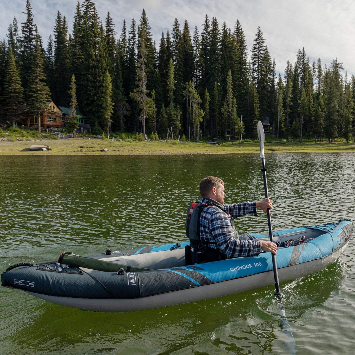Aquaglide Chinook 100 Inflatable Kayak – 10 FT 2-Person Packable Kayak with Seats, Fin & Storage Bag