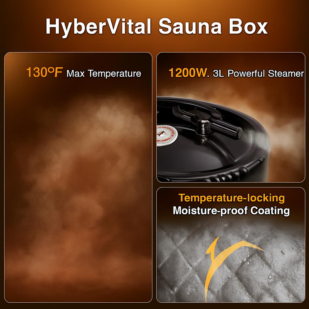 HyberVital Sauna Box, Portable Steam Sauna, with 3.0L Steamer for Full Body SPA