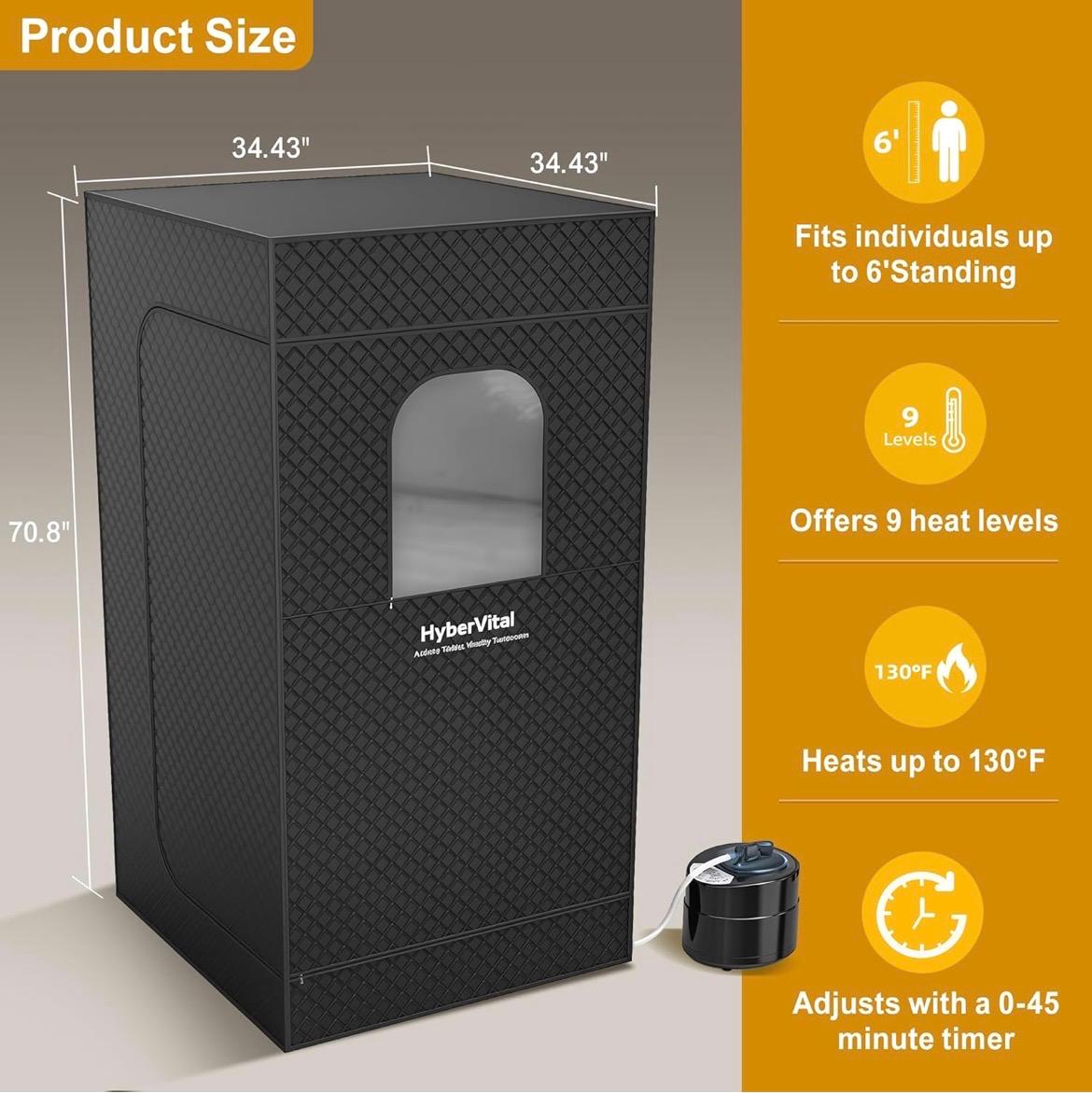 HyberVital Sauna Box, Portable Steam Sauna, with 3.0L Steamer for Full Body SPA