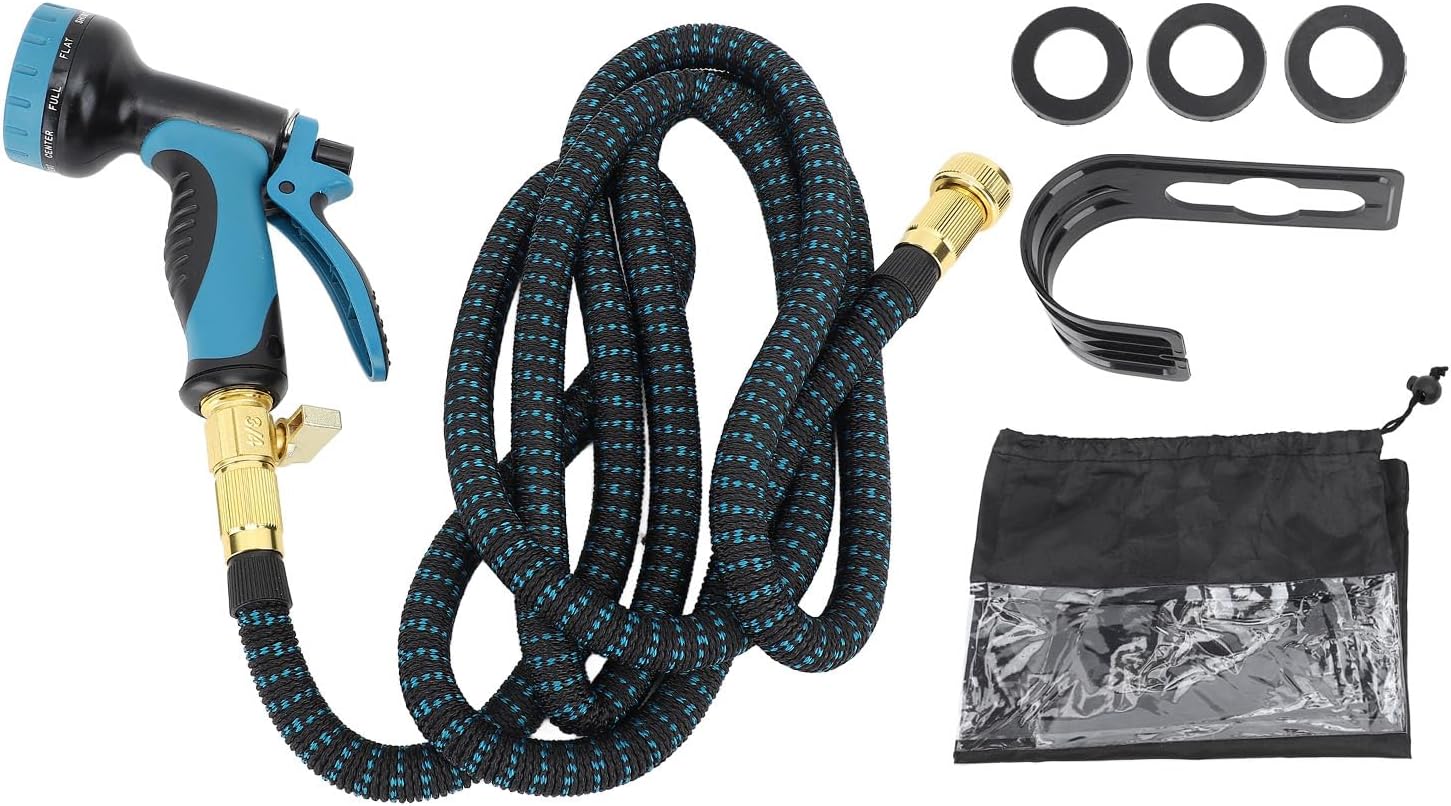 Garden Hose – 25ft Retractable Leakproof Hose with 8-Function Spray Nozzle, Lightweight & Durable (Black & Blue)