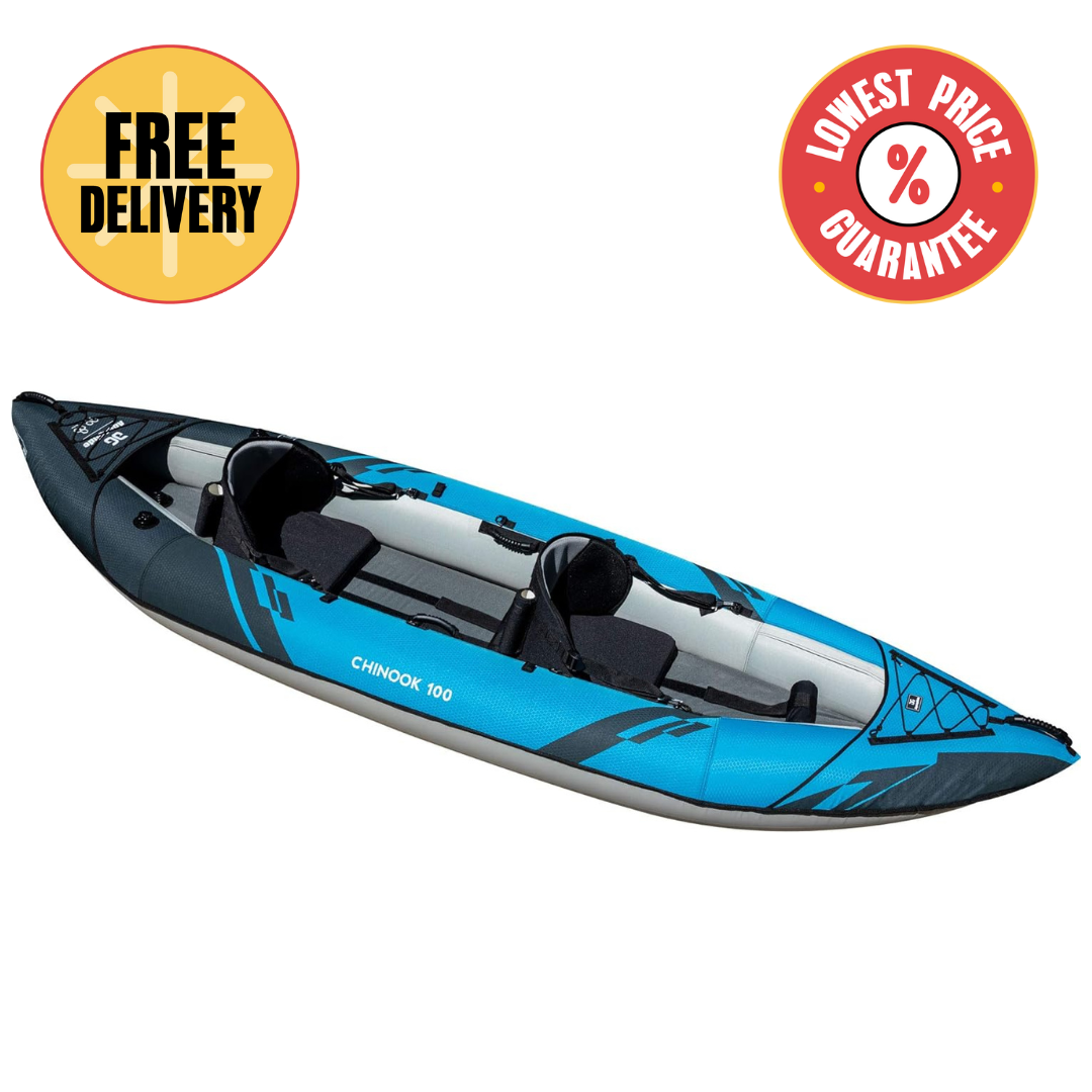 Aquaglide Chinook 100 Inflatable Kayak – 10 FT 2-Person Packable Kayak with Seats, Fin & Storage Bag